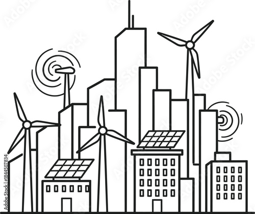 Sustainable cityscape with renewable energy sources