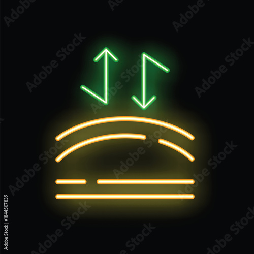 Neon icon illustrating the breathability of a fabric with arrows symbolizing air circulation