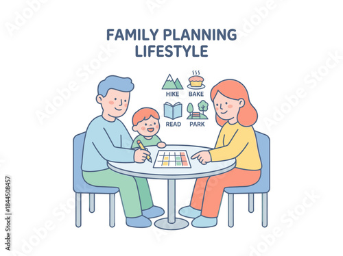Family Planning Lifestyle Illustration of Happy Family.