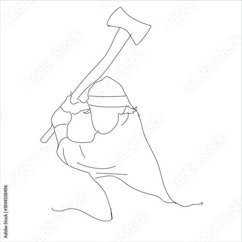 man holding an axe. line art