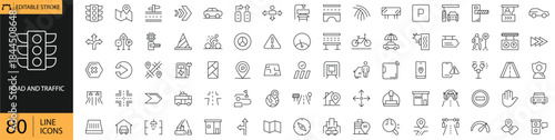 Road and traffic Icons Set. Including traffic light, road, parking, car, bicycle and safety