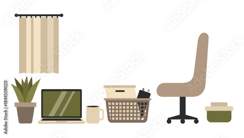 Cozy home office setup with laptop and chair in flat design