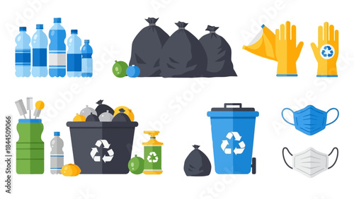 Recycling icons: waste management and eco-friendly practices with flat design elements