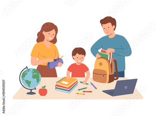 Family Preparing Child for School Day.