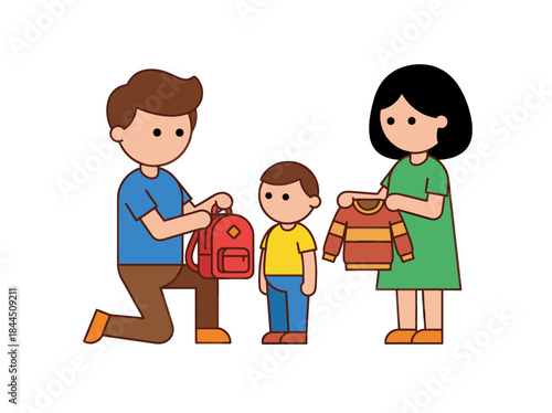 Family Preparing Children for School Day.