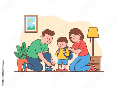 Family Preparing Child for School Together.
