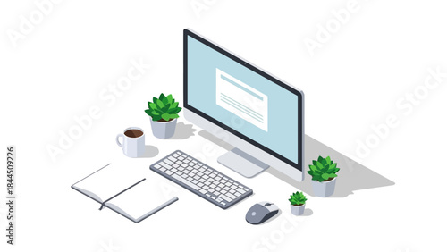 Modern workspace with desktop computer and office accessories