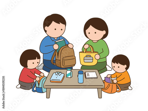 Family Preparing Children for School Day.