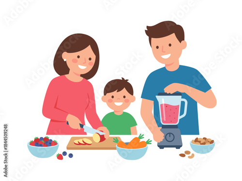 Family Preparing Healthy Smoothie Together.