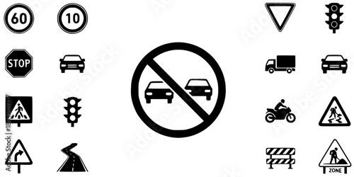 No Overtaking Passing Prohibitory Traffic Silhouette
