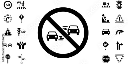 No Overtaking Passing Prohibitory Traffic Silhouette