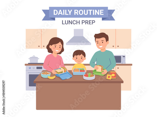 Family Preparing Lunch Together in Kitchen.