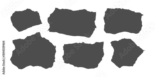 Set of black frames made of torn paper with jagged edges. Headline, calligraphy border, isolated grunge header background.  Torn sheets for design, collages, cards. paper sheet with scratch.