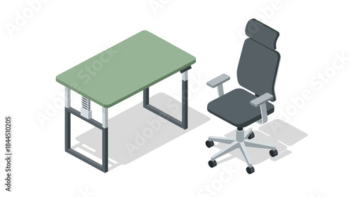 Isometric office desk and chair set with modern design for workspace