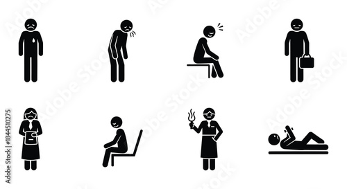 Stick figures depicting stages of illness or declining health and wellbeing