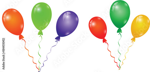 Colorful helium balloons isolated on white for a fun birthday party celebration decoration