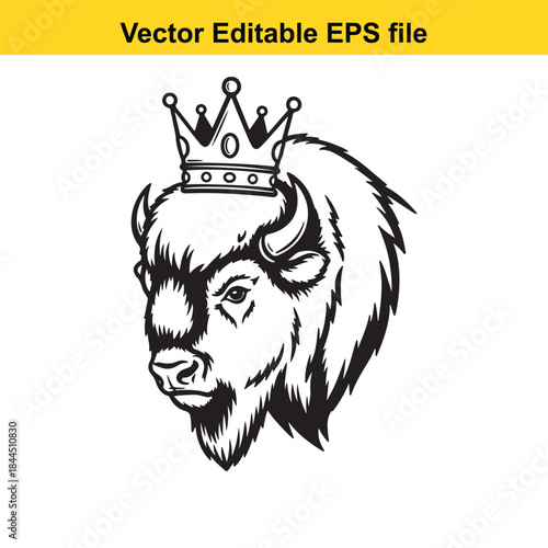 Bison head with crown