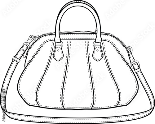 Handbag Flat Fashion Sketch with Strap and Zipper Detail purse fashion accessory