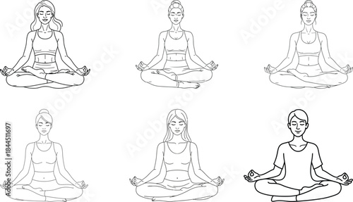Peaceful Floating Meditation Woman Minimal Outline Icon