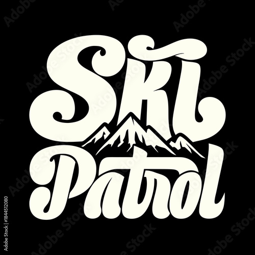 Retro ski patrol emblem with mountains and cross logo