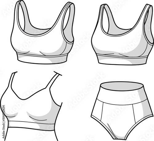 White sports bra and high waisted underwear fashion illustration lingerie