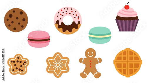 A collection of delicious and colorful baked goods arranged on a white background