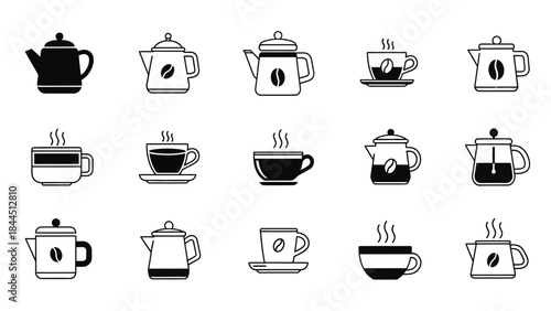 A Collection of Coffee and Tea Pots with Cups in Various Designs