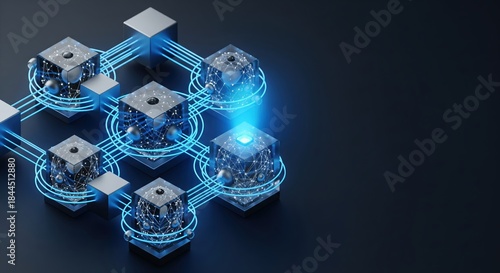 Advanced Digital Technology Network with Connected Data Cubes and Light Effects