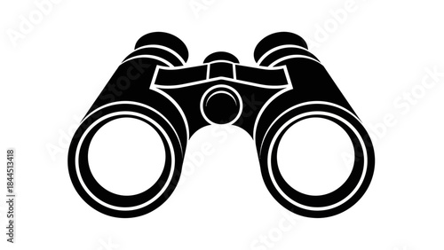 A sleek black silhouette of binoculars on a pure white background