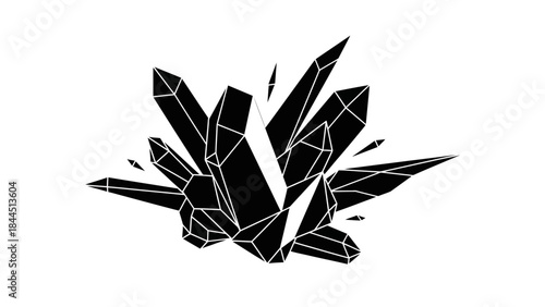 abstract black geometric crystal cluster formation on white background minimal vector illustration