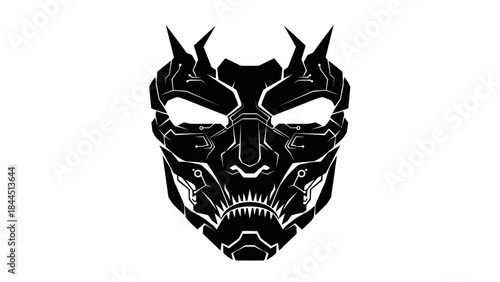 Abstract Futuristic Cyberpunk Mask Design in Black and White Minimalist Style