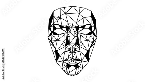 Abstract geometric face outline in black and white minimalist vector art