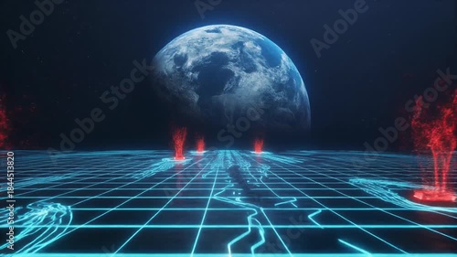 Conceptual visualization of a futuristic global digital network and data infrastructure, featuring glowing elements connecting Earth, symbolizing advanced technology and communication