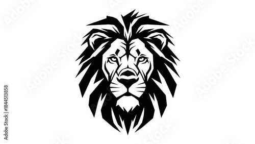 Bold Geometric Lion Head Illustration Symbolizing Power and Royalty Minimalist Black and White