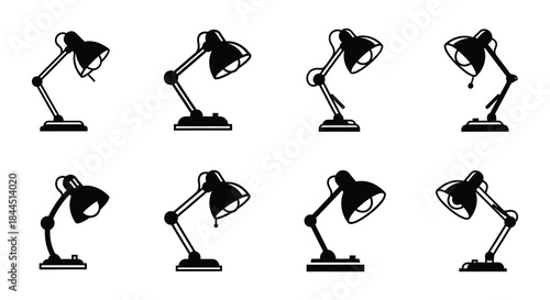 A collection of black silhouette desk lamps in various angled positions