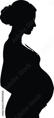 Pregnant Woman Silhouette Profile Vector Illustration Showing Motherhood, Pregnancy Body Shape, and Maternity Concept for Medical, Family, and Health Design Projects