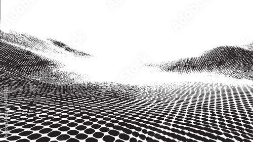 Black and white pattern design featuring a textured surface with geometric shapes. This vector illustration presents dynamic visual elements.