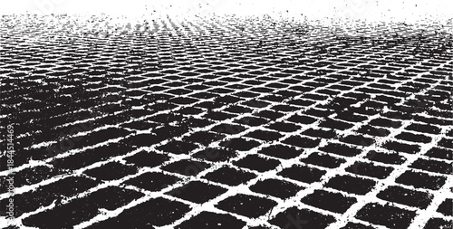 Cobblestone pavement surface illustration in black and white with geometric textures. This detailed vector illustration is ideal for backgrounds and design.