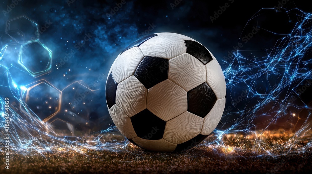 Fototapeta premium Dynamic Soccer Ball with Sparkling Background and Motion Effects
