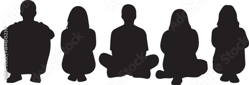 Diverse group of individuals depicted as black silhouettes in relaxed and contemplative poses