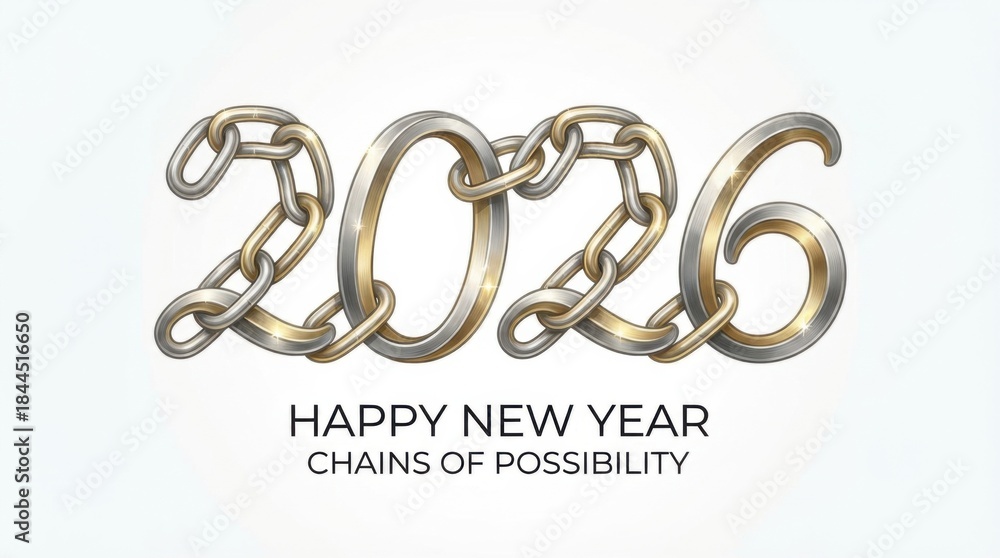 Fototapeta premium 2026 chain links on clean white background modern new year lettering style perfect for new year posters cards and social media templates