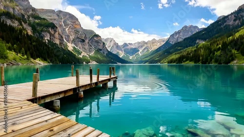 Serene Lake Dock - A Tranquil Mountain Escape in Natures Embrace.