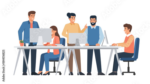 Collaborative office teamwork with modern flat design style