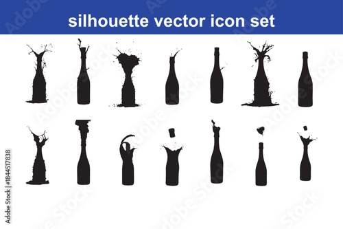 Silhouette Wine Bottle Icons Set, Handmade Vector illustration