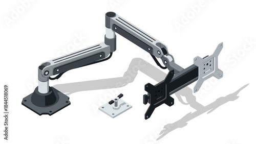 Adjustable monitor arm for desktop setup in isometric style