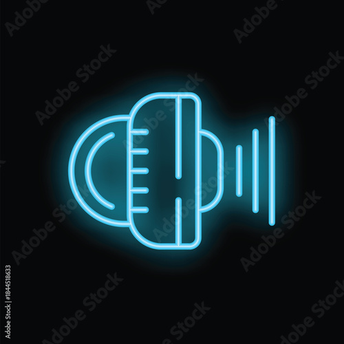 Glowing neon icon representing a parking sensor emitting sound waves to detect obstacles