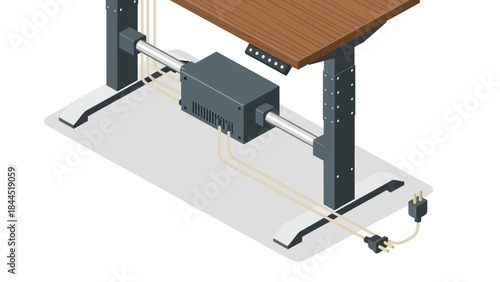 Adjustable electric desk mechanism in isometric style for modern office furniture