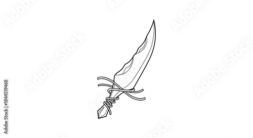 Simple hand drawn dagger with ribbon wrapped around handle