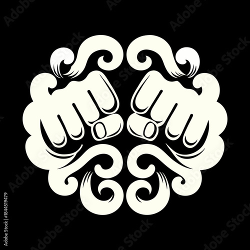 Two interlocked fists in a circular design strength