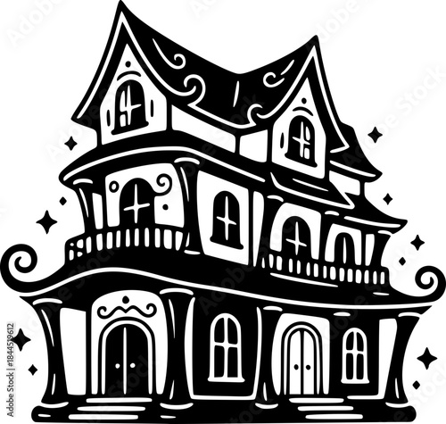 Magical Fairytale Cottage House Line Icon